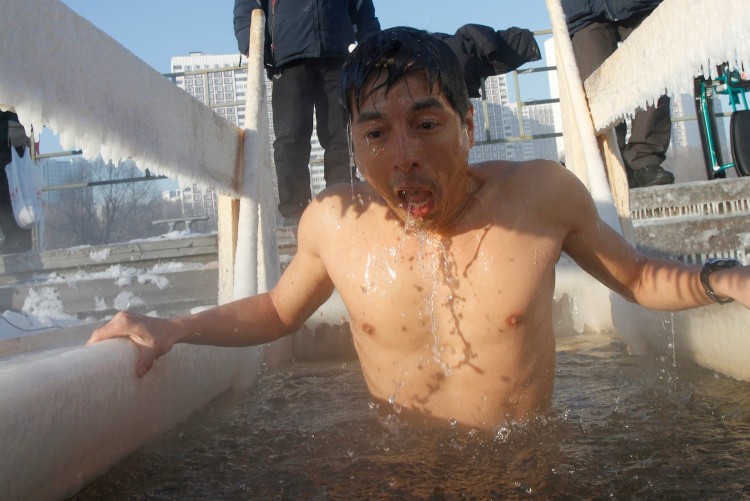 Preparing for the Russian winter, I joined the locals for winter swim. Here the air temperature in Moscow was -22 C.